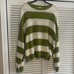 Green and White Striped Sweater